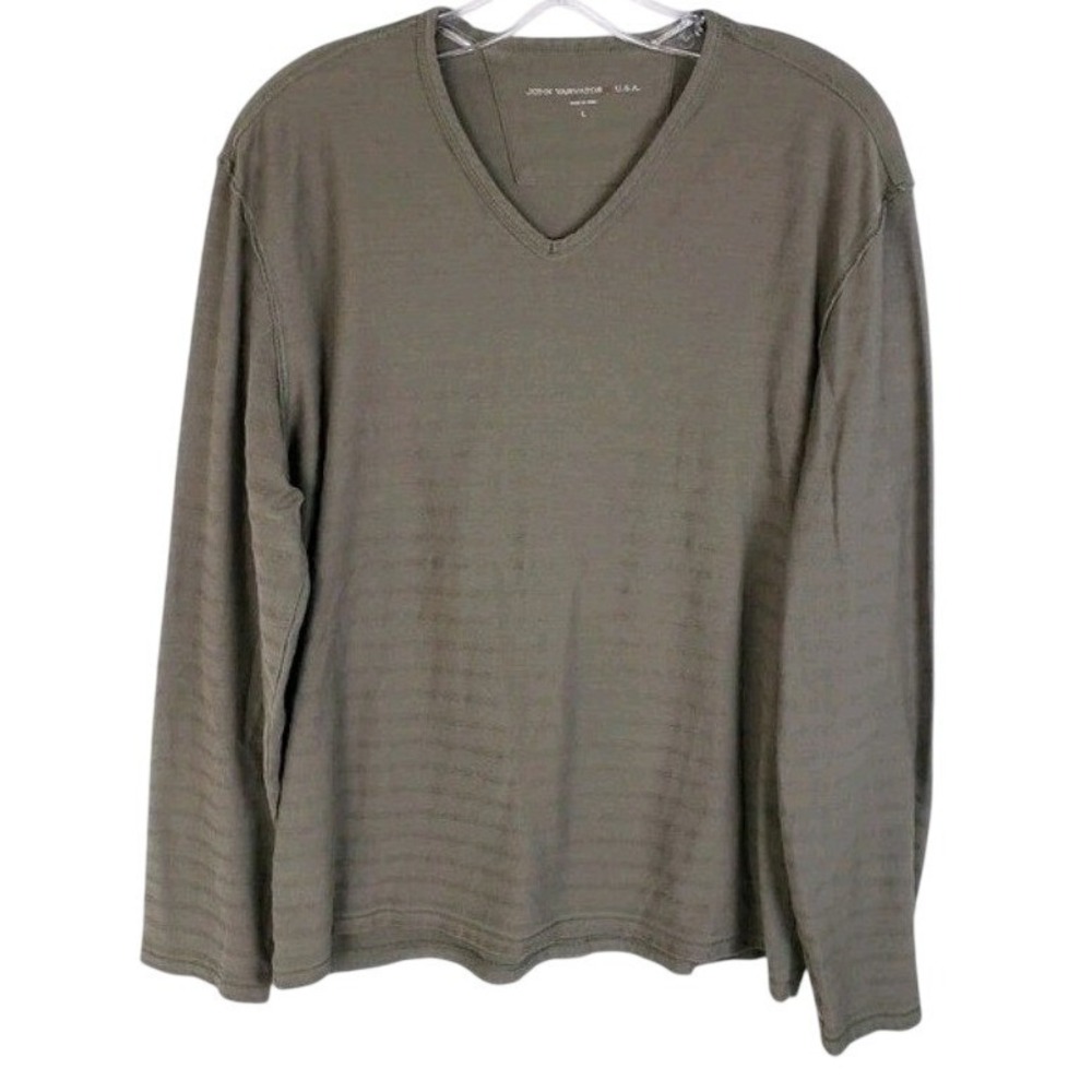 John Varvatos USA Mens Long Sleeve V-Neck Pullover Shirt Olive Green Large L